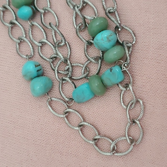 2028 NWT Silvertone Necklace Turquoise colored stones 1928 brand - Picture 4 of 6